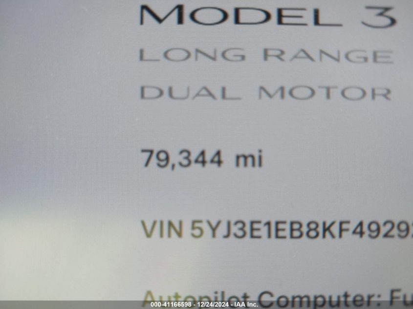 VIN 5YJ3E1EB8KF492926 2019 TESLA MODEL 3 no.15