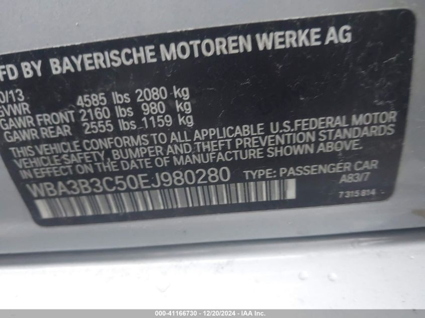 VIN WBA3B3C50EJ980280 2014 BMW 3 Series, 328I Xdrive no.9