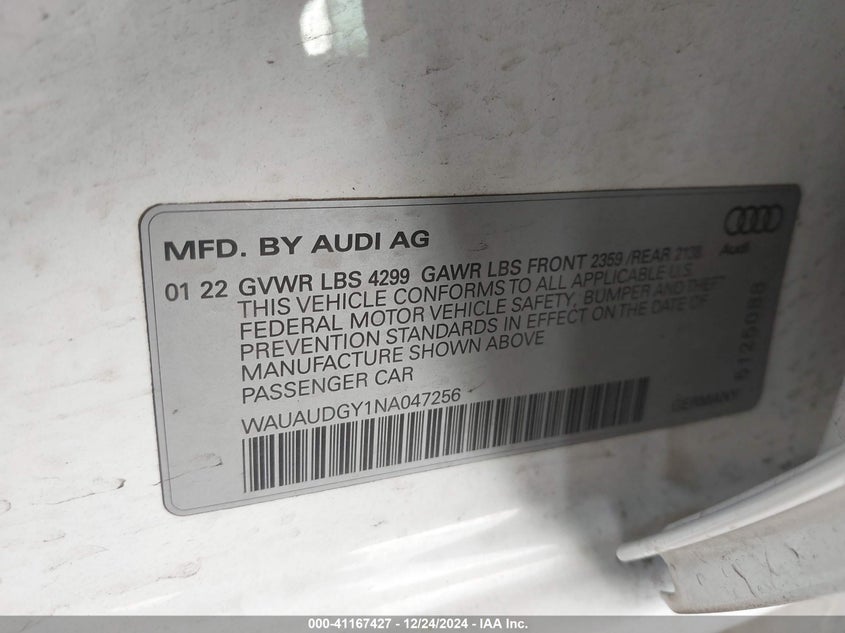 2022 AUDI A3 PREMIUM 40 TFSI FRONT-WHEEL DRIVE S TRONIC - WAUAUDGY1NA047256