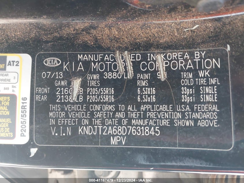 2013 KIA SOUL VIN: KNDJT2A68D7631845
