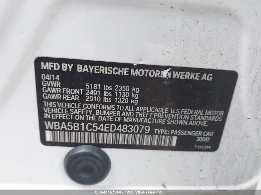 VIN WBA5B1C54ED483079 2014 BMW 5 Series, 535I no.9