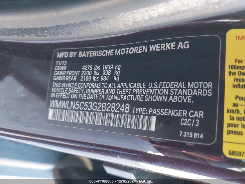 2016 MINI CLUBMAN VIN: WMWLN5C53G2B28248