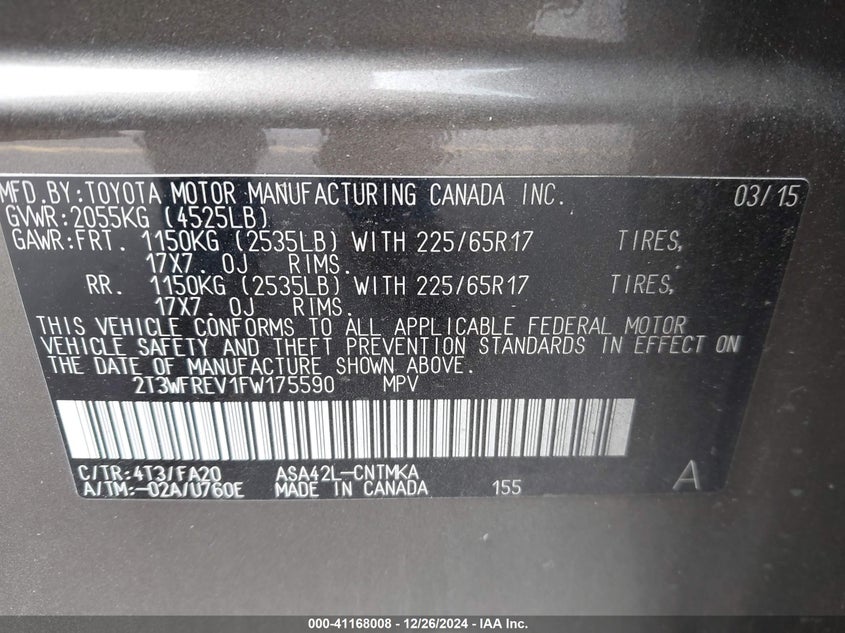 2015 TOYOTA RAV4 XLE - 2T3WFREV1FW175590