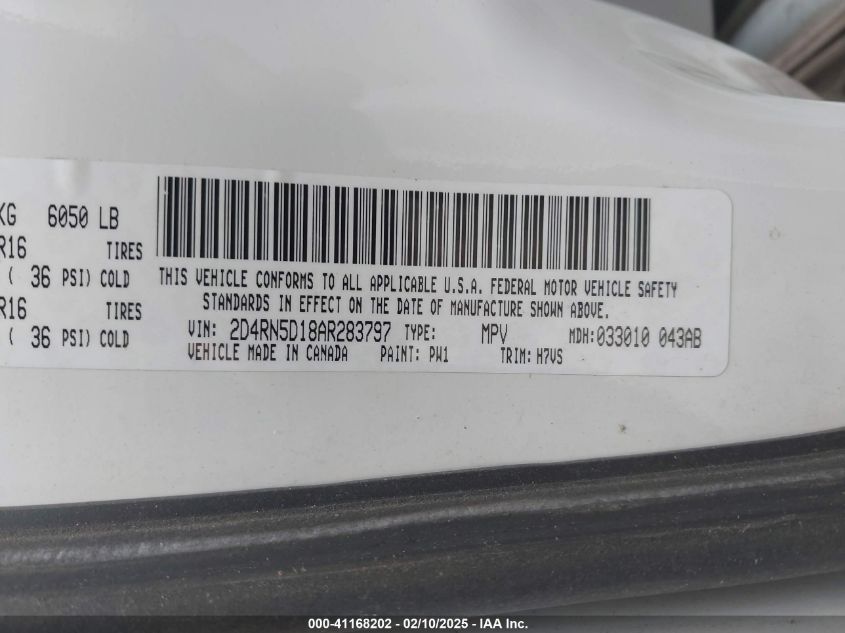 2010 Dodge Grand Caravan Sxt VIN: 2D4RN5D18AR283797 Lot: 41168202