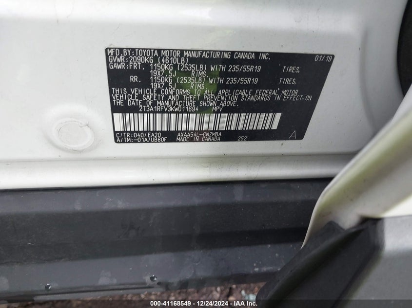 2019 TOYOTA RAV4 XLE PREMIUM - 2T3A1RFV3KW011694