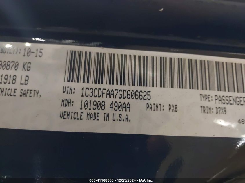 VIN 1C3CDFAA7GD606625 2016 Dodge Dart, SE no.9