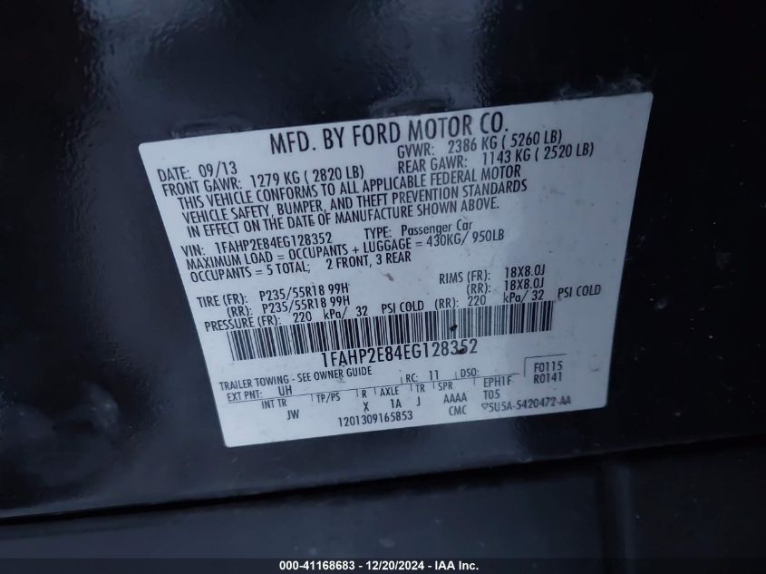 VIN 1FAHP2E84EG128352 2014 Ford Taurus, Sel no.9