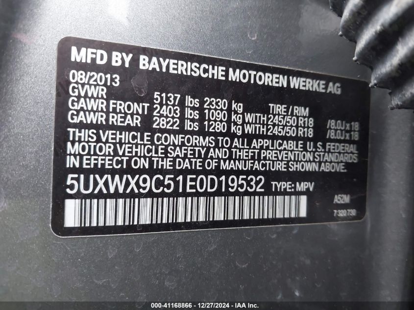 VIN 5UXWX9C51E0D19532 2014 BMW X3, Xdrive28I no.9