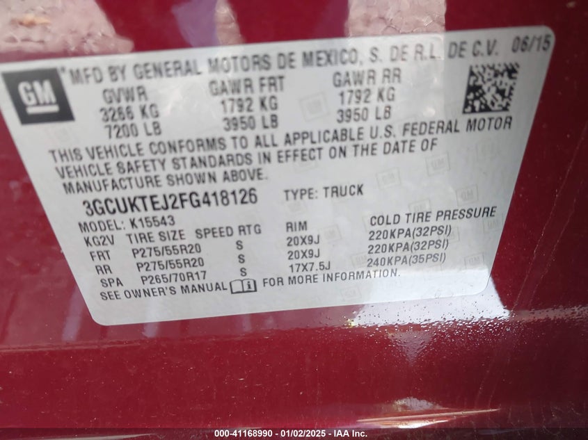 2015 CHEVROLET SILVERADO 1500 HIGH COUNTRY - 3GCUKTEJ2FG418126