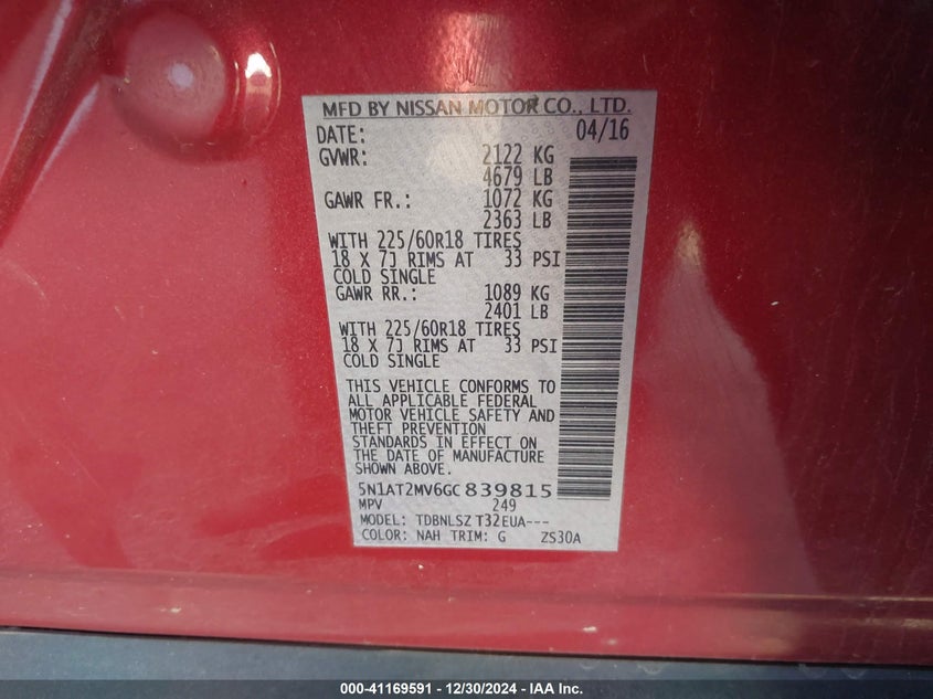 2016 NISSAN ROGUE SL - 5N1AT2MV6GC839815