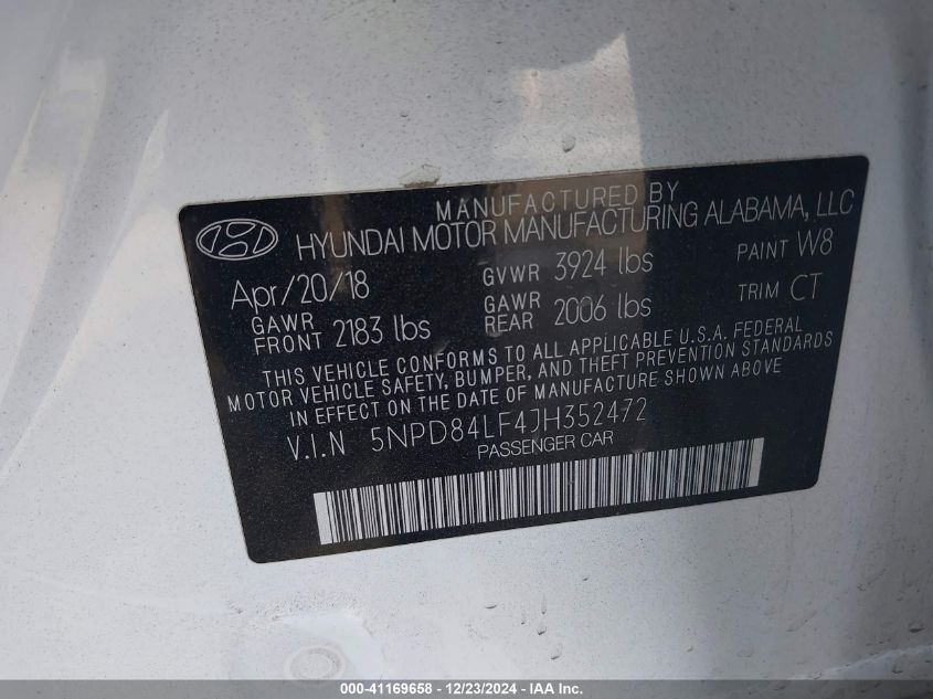 VIN 5NPD84LF4JH352472 2018 HYUNDAI ELANTRA no.9