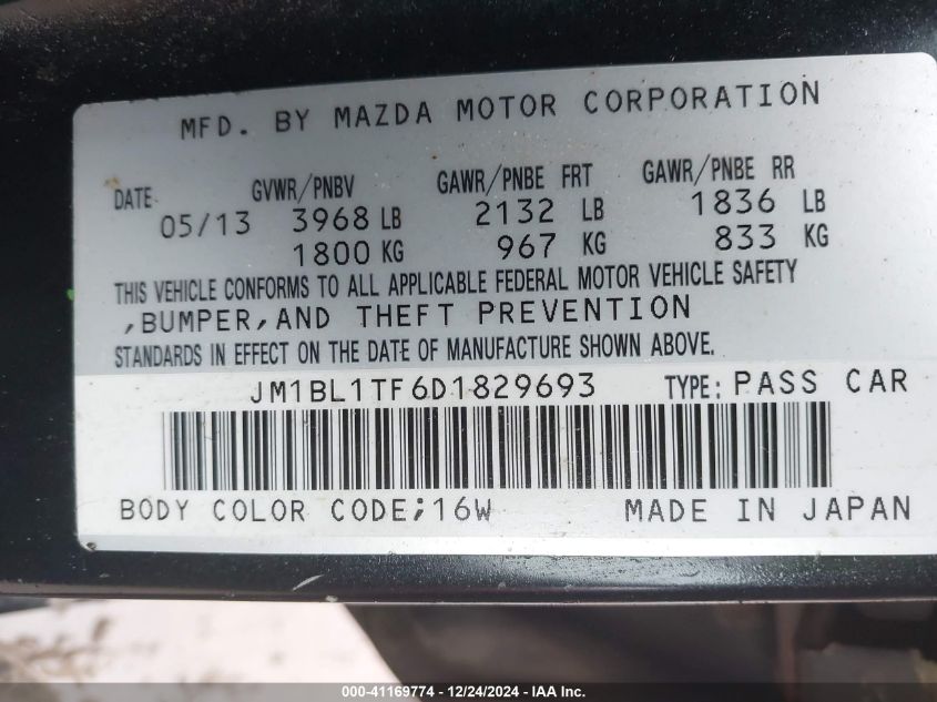 VIN JM1BL1TF6D1829693 2013 Mazda 3, I Sv no.9