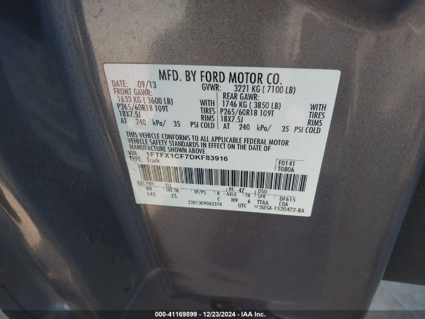 VIN 1FTFX1CF7DKF83916 2013 Ford F-150, Stx no.9