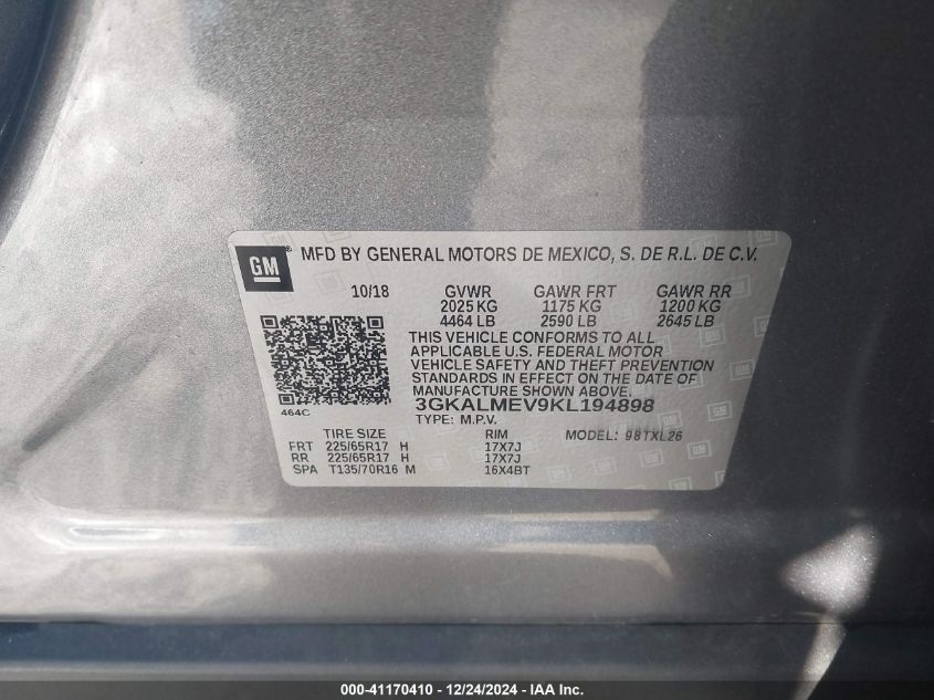 VIN 3GKALMEV9KL194898 2019 GMC Terrain, Sle no.9