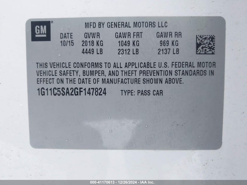 2016 CHEVROLET MALIBU LIMITED LT - 1G11C5SA2GF147824