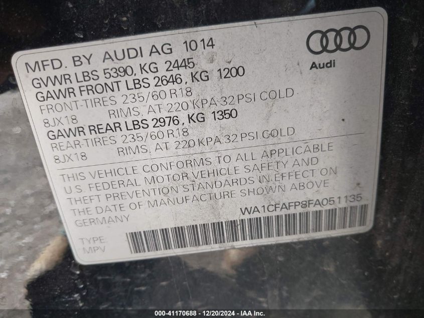 VIN WA1CFAFP8FA051135 2015 AUDI Q5 no.9