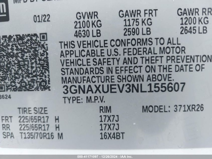 VIN 3GNAXUEV3NL155607 2022 CHEVROLET EQUINOX no.9