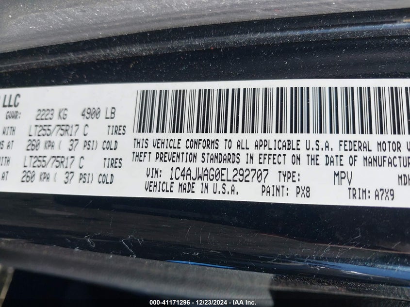 2014 JEEP WRANGLER / VIN: 1C4AJWAG0EL292707