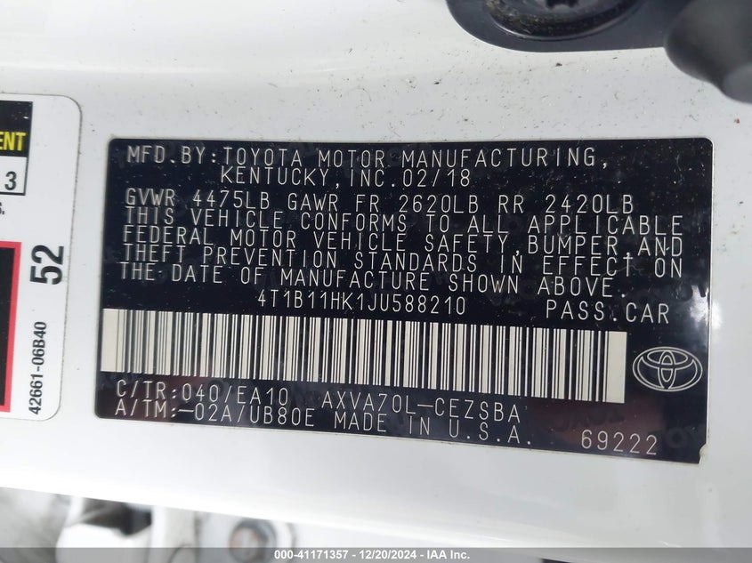 2018 TOYOTA CAMRY SE - 4T1B11HK1JU588210