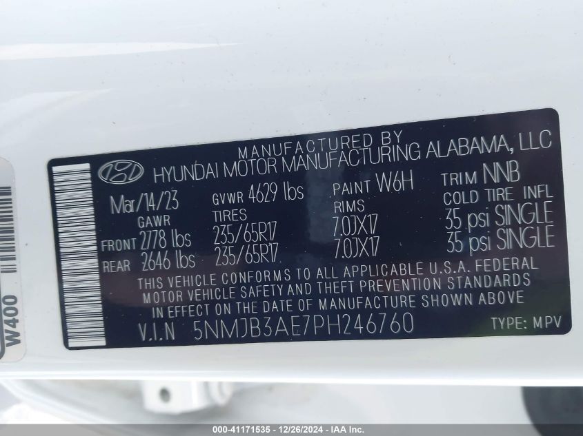 VIN 5NMJB3AE7PH246760 2023 HYUNDAI TUCSON no.9