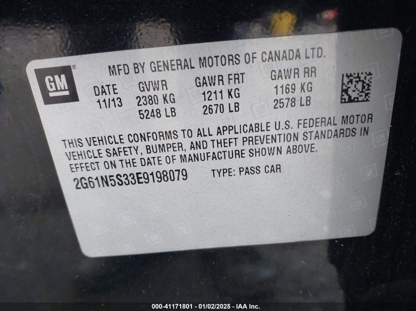 2014 Cadillac Xts Luxury VIN: 2G61N5S33E9198079 Lot: 41171801