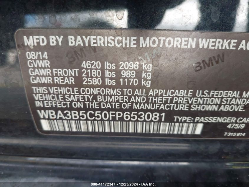 VIN WBA3B5C50FP653081 2015 BMW 328I no.9