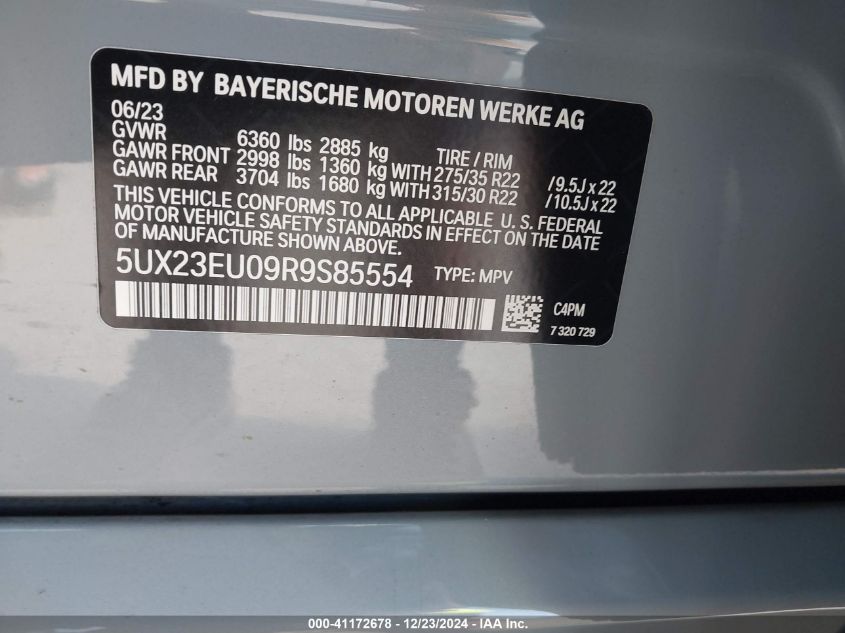 VIN 5UX23EU09R9S85554 2024 BMW X5 no.9