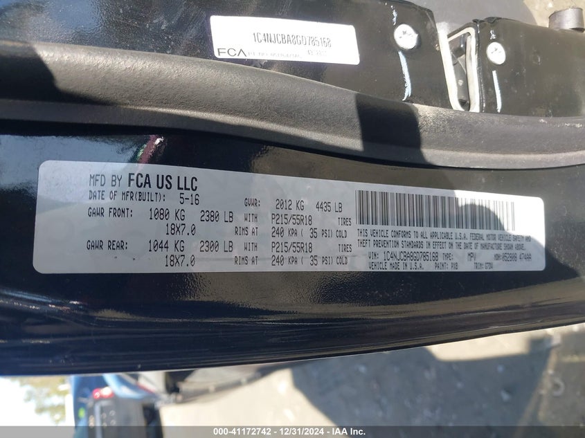 2016 JEEP COMPASS SPORT SE - 1C4NJCBA8GD785168