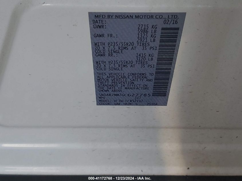 VIN 5N1AR2MM7GC627785 2016 Nissan Pathfinder, Platinum no.9