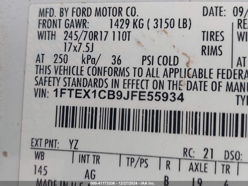 VIN 1FTEX1CB9JFE55934 2018 FORD F-150 no.9