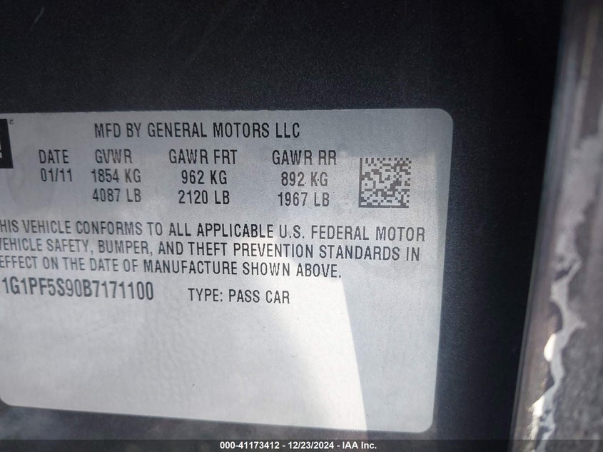 2011 CHEVROLET CRUZE VIN: 1G1PF5S90B7171100