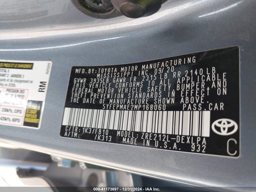 2021 TOYOTA COROLLA LE - 5YFEPMAE2MP168060