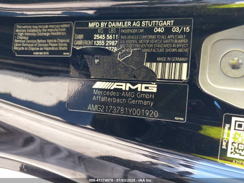 2015 Mercedes-Benz S 63 Amg 4Matic VIN: WDDXJ7JB9FA007719 Lot: 41174078