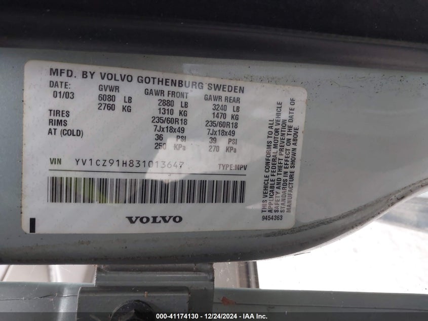 YV1CZ91H831013647 2003 VOLVO XC90 photo no. 9
