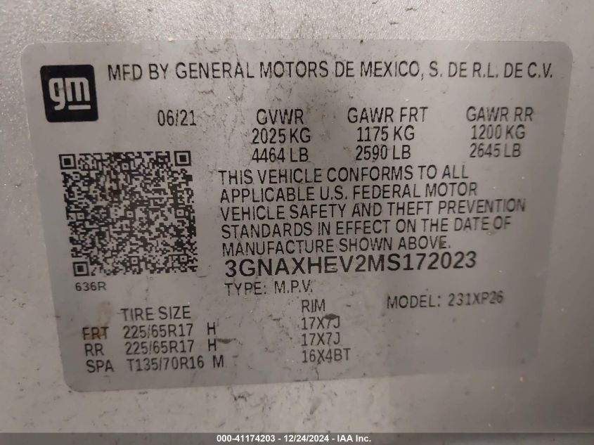 VIN 3GNAXHEV2MS172023 2021 CHEVROLET EQUINOX no.9