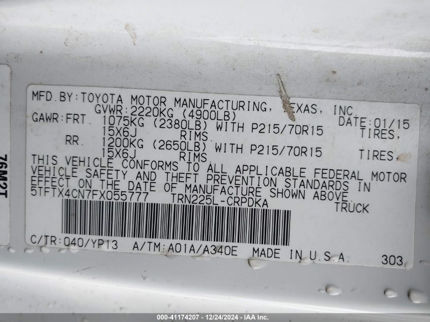 VIN 5TFTX4CN7FX055777 2015 Toyota Tacoma no.9