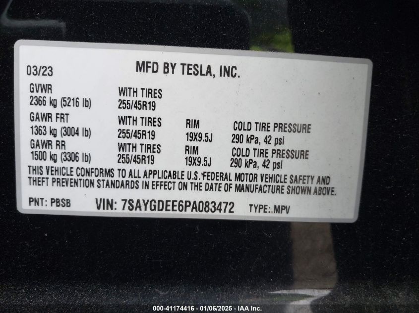 VIN 7SAYGDEE6PA083472 2023 TESLA MODEL Y no.9