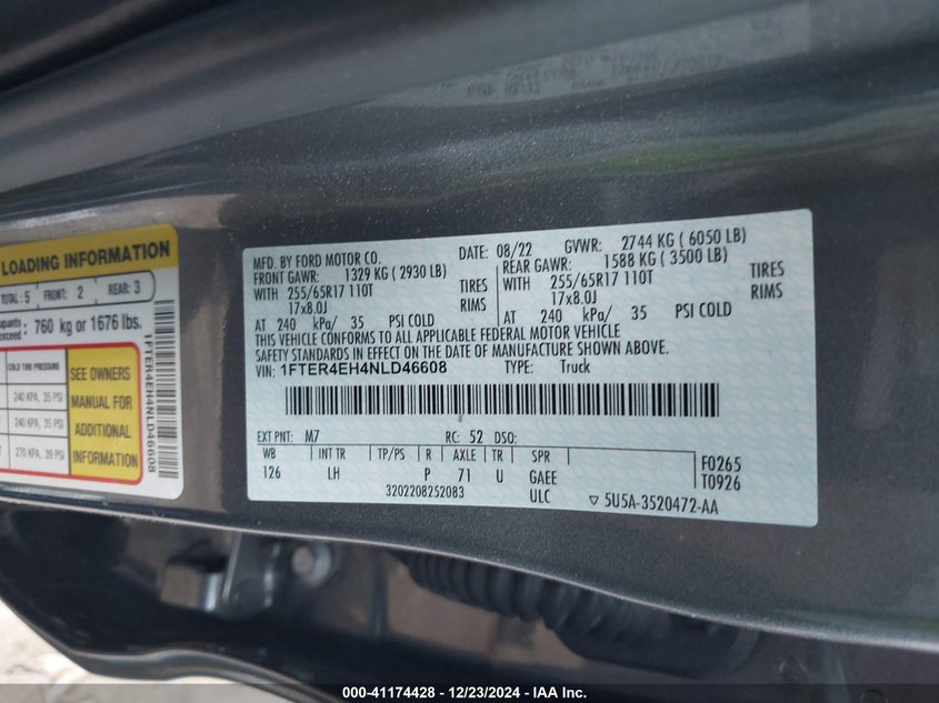 2022 FORD RANGER XLT - 1FTER4EH4NLD46608