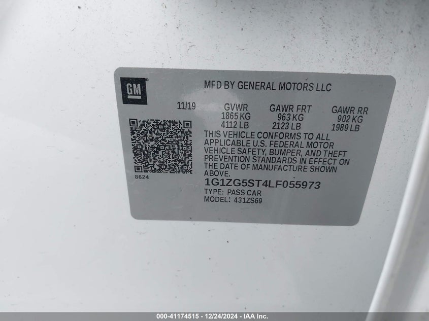 2020 CHEVROLET MALIBU VIN: 1G1ZG5ST4LF055973