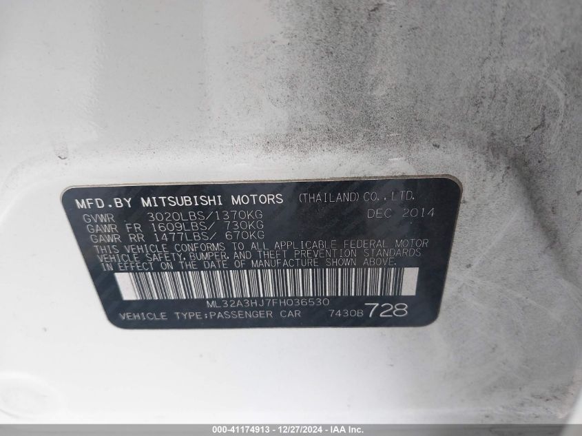 VIN ML32A3HJ7FH036530 2015 MITSUBISHI MIRAGE no.9