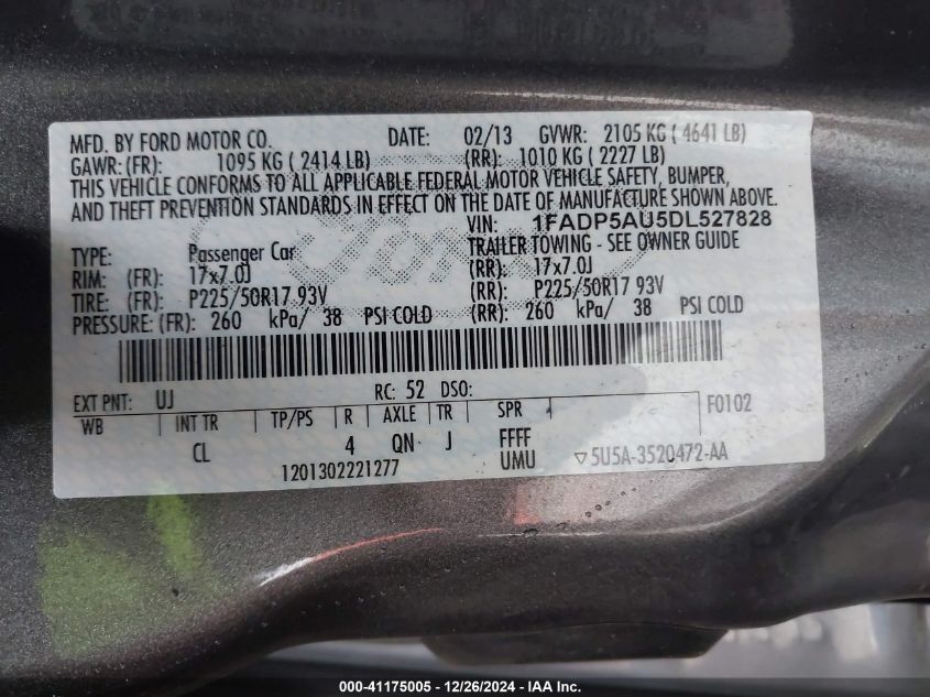 VIN 1FADP5AU5DL527828 2013 FORD C-MAX HYBRID no.9