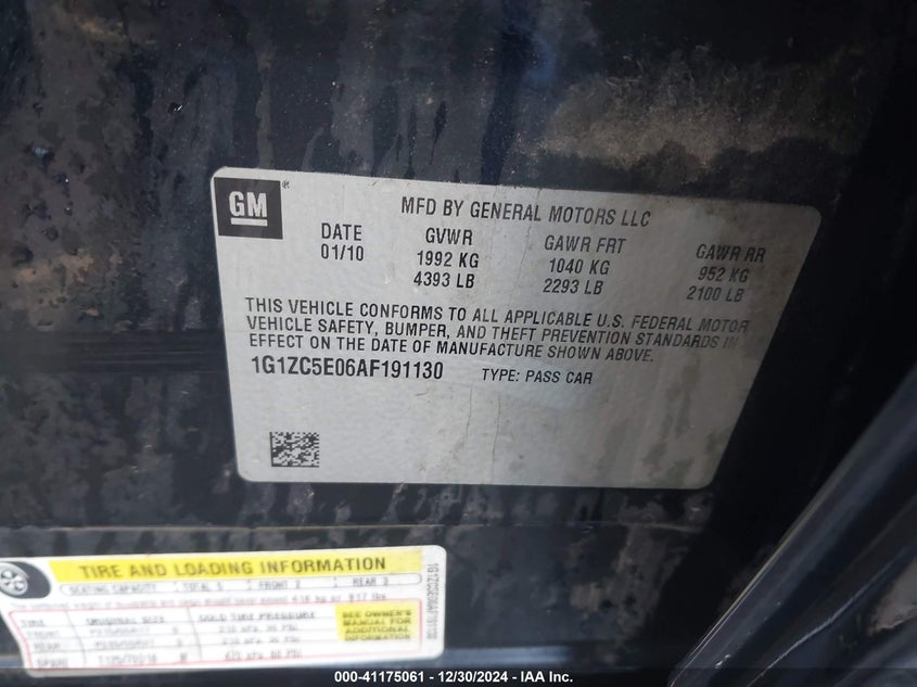 2010 CHEVROLET MALIBU VIN: 1G1ZC5E06AF191130
