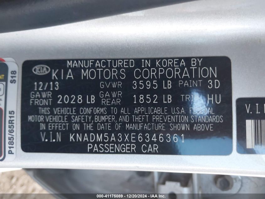 2014 KIA RIO LX - KNADM5A3XE6346361