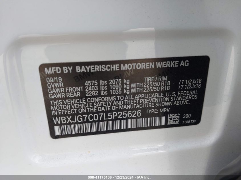 VIN WBXJG7C07L5P25626 2020 BMW X1 no.9