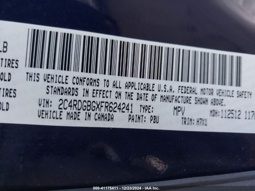 VIN 2C4RDGBGXFR624241 2015 Dodge Grand Caravan, SE no.9