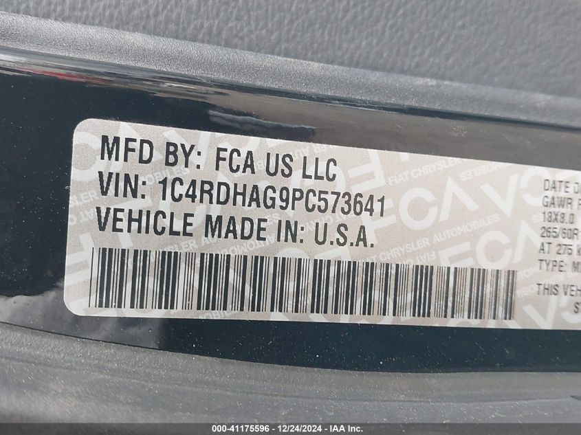 VIN 1C4RDHAG9PC573641 2023 Dodge Durango, Sxt Launc... no.9