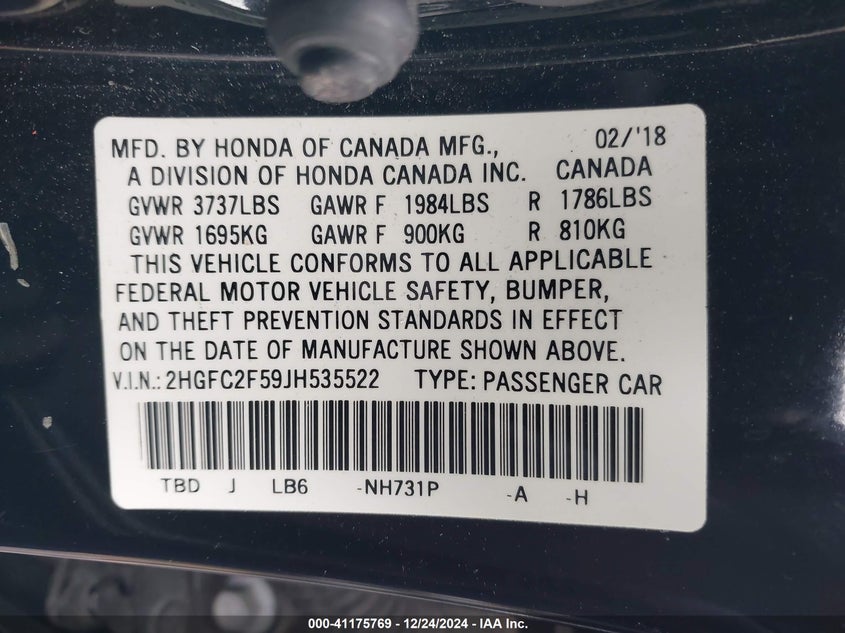 2018 HONDA CIVIC LX - 2HGFC2F59JH535522
