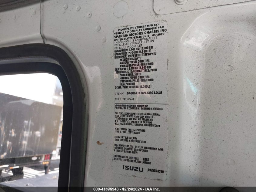 2020 Isuzu Npr VIN: 54DB4J1B2LS801018 Lot: 41175943
