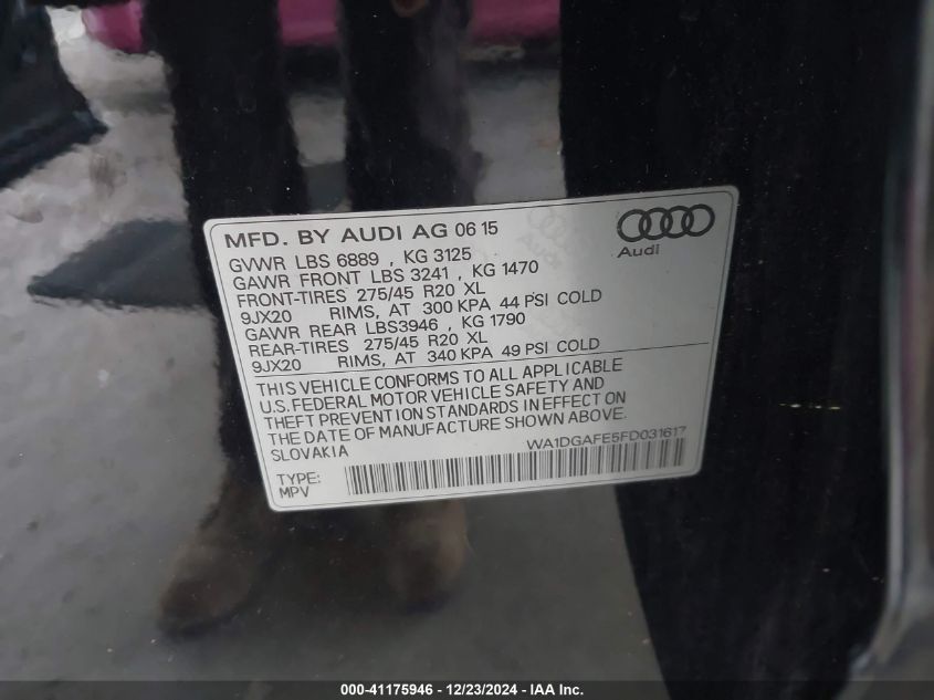 VIN WA1DGAFE5FD031617 2015 Audi Q7, 3.0T S Line Pre... no.9