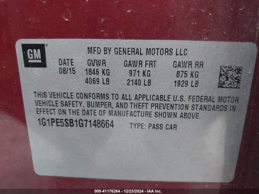 2016 CHEVROLET CRUZE LIMITED VIN: 1G1PE5SB1G7148664